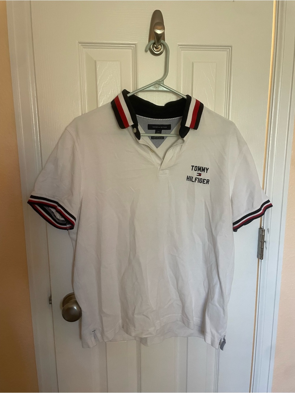 Tommy Hilfiger Large White Polo with Red & Navy Trim